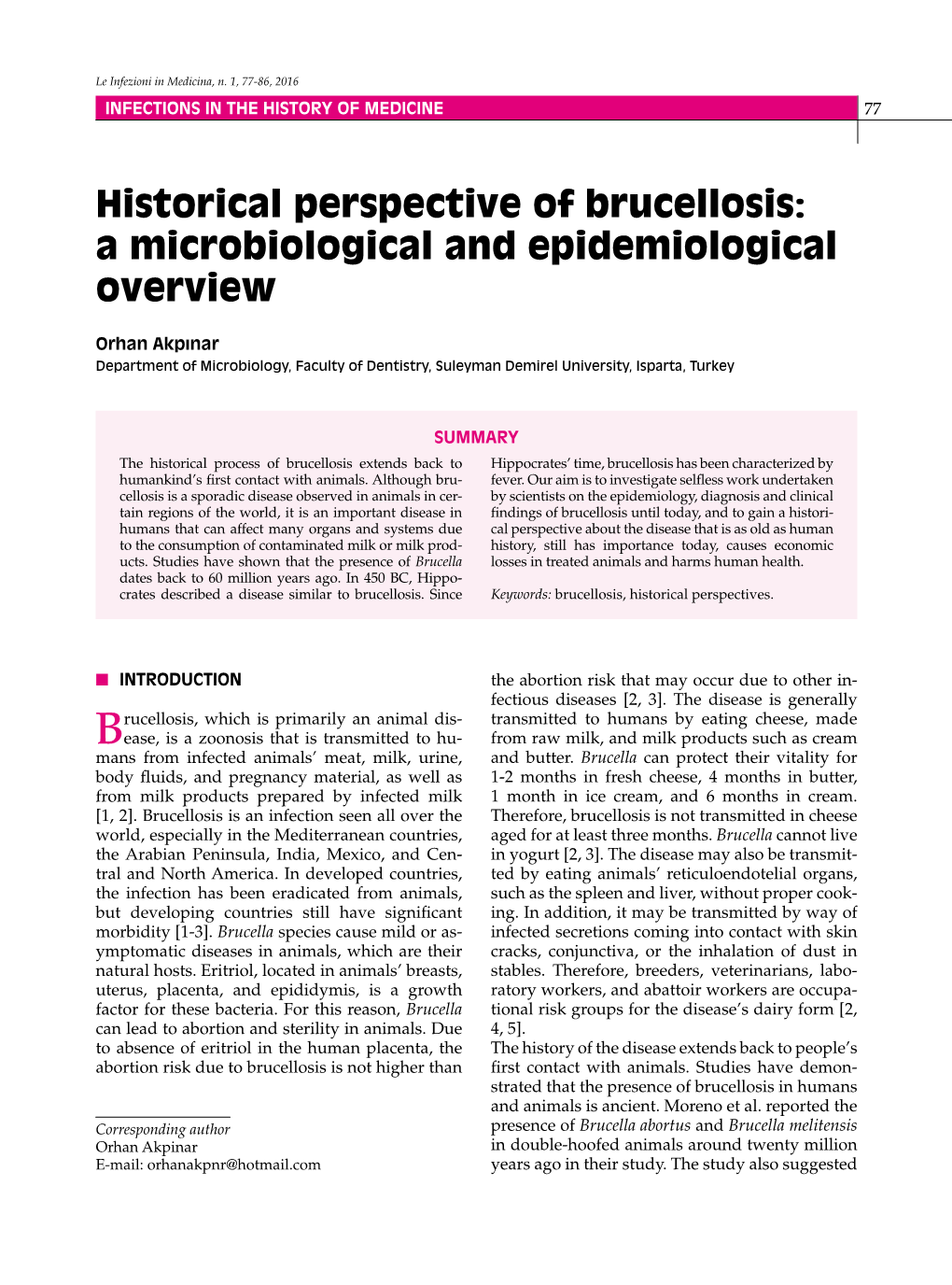 Historical Perspective of Brucellosis: a Microbiological and Epidemiological Overview