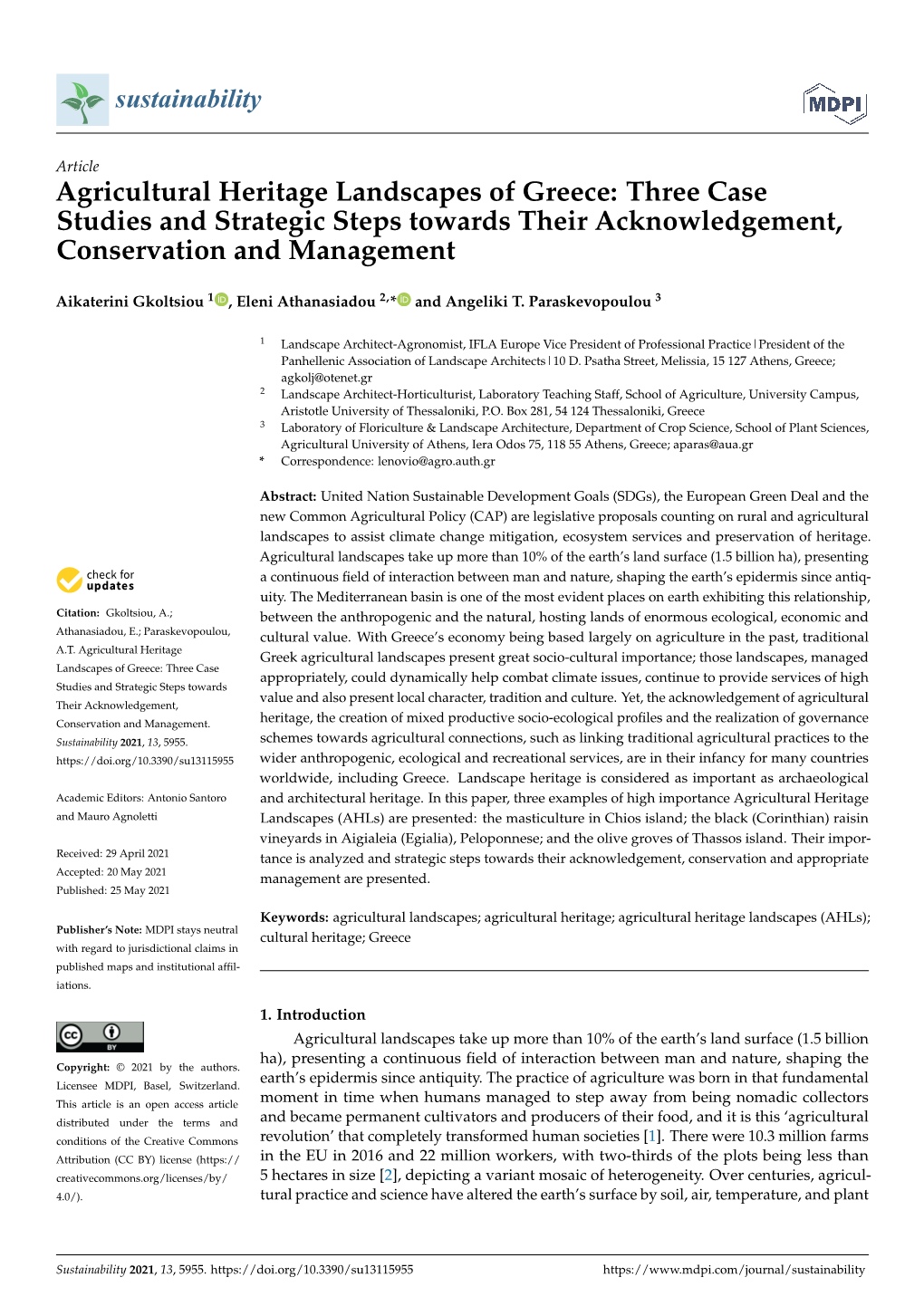 Agricultural Heritage Landscapes of Greece: Three Case Studies and Strategic Steps Towards Their Acknowledgement, Conservation and Management