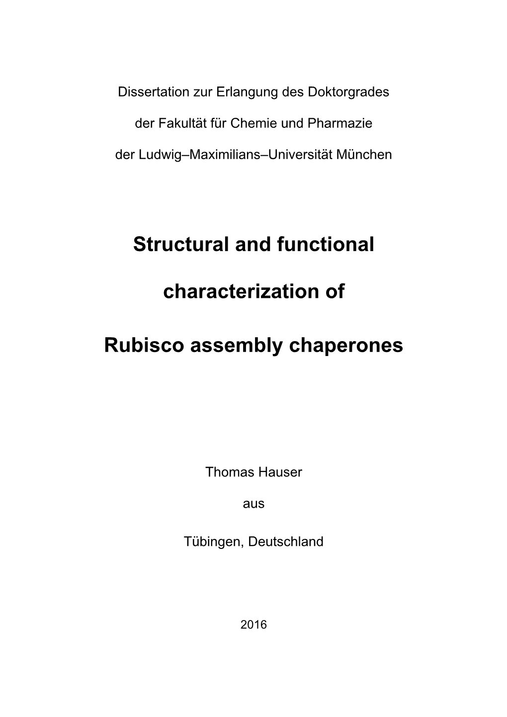 Structural and Functional Characterization of Rubisco