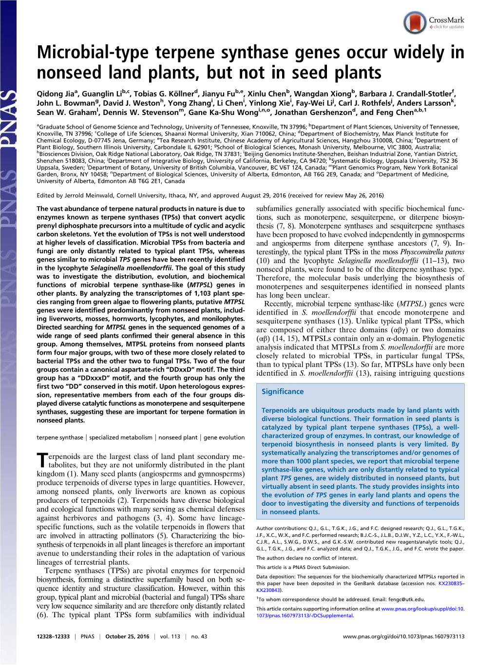 Microbial-Type Terpene Synthase Genes Occur Widely in Nonseed Land Plants, but Not in Seed Plants