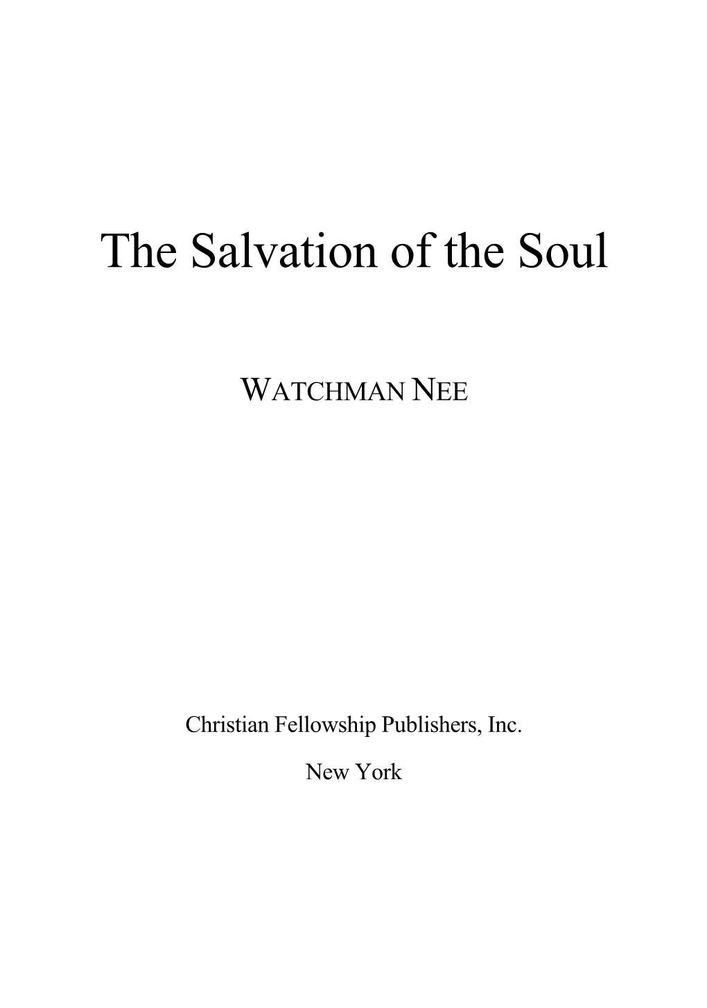 The Salvation of the Soul