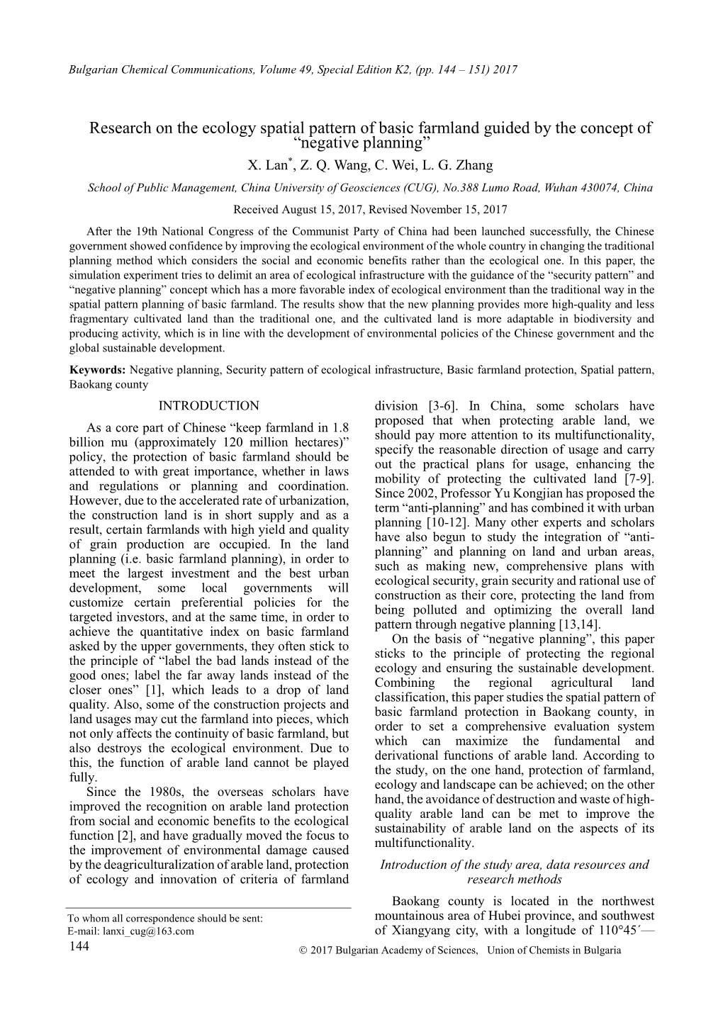 Research on the Ecology Spatial Pattern of Basic Farmland Guided by the Concept of “Negative Planning” X