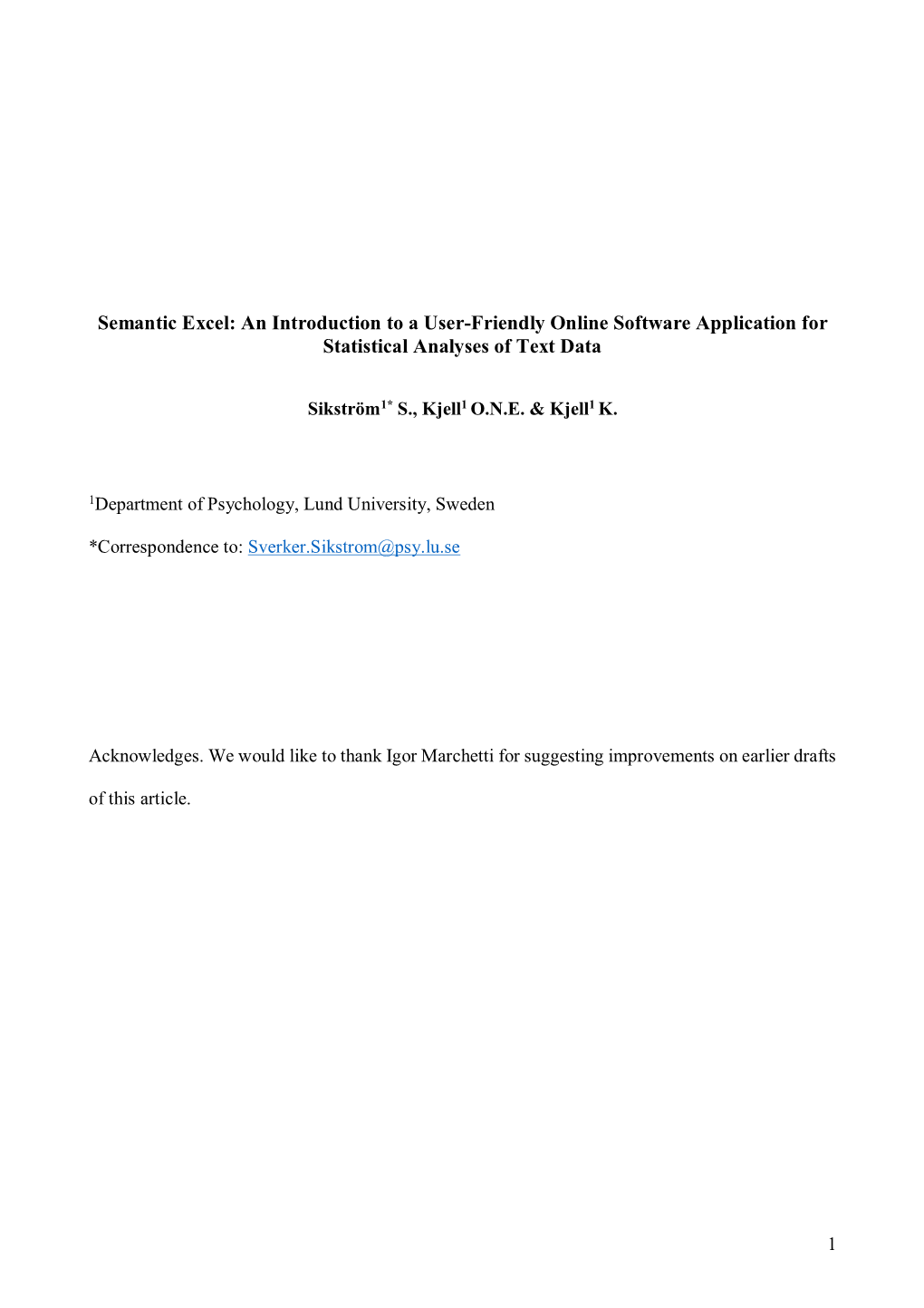 Semantic Excel: an Introduction to a User-Friendly Online Software Application for Statistical Analyses of Text Data