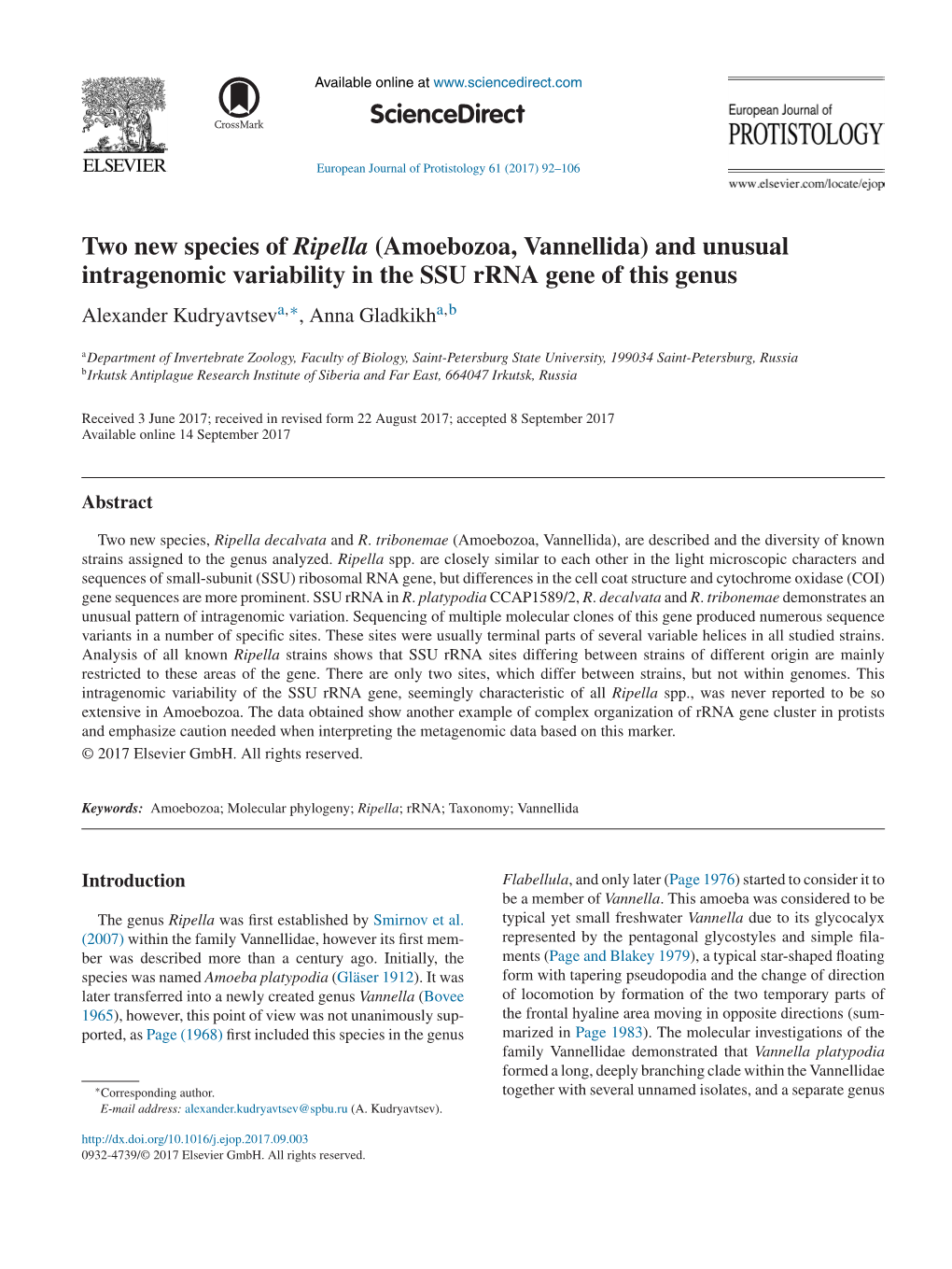 Two New Species of Ripella (Amoebozoa, Vannellida) and Unusual