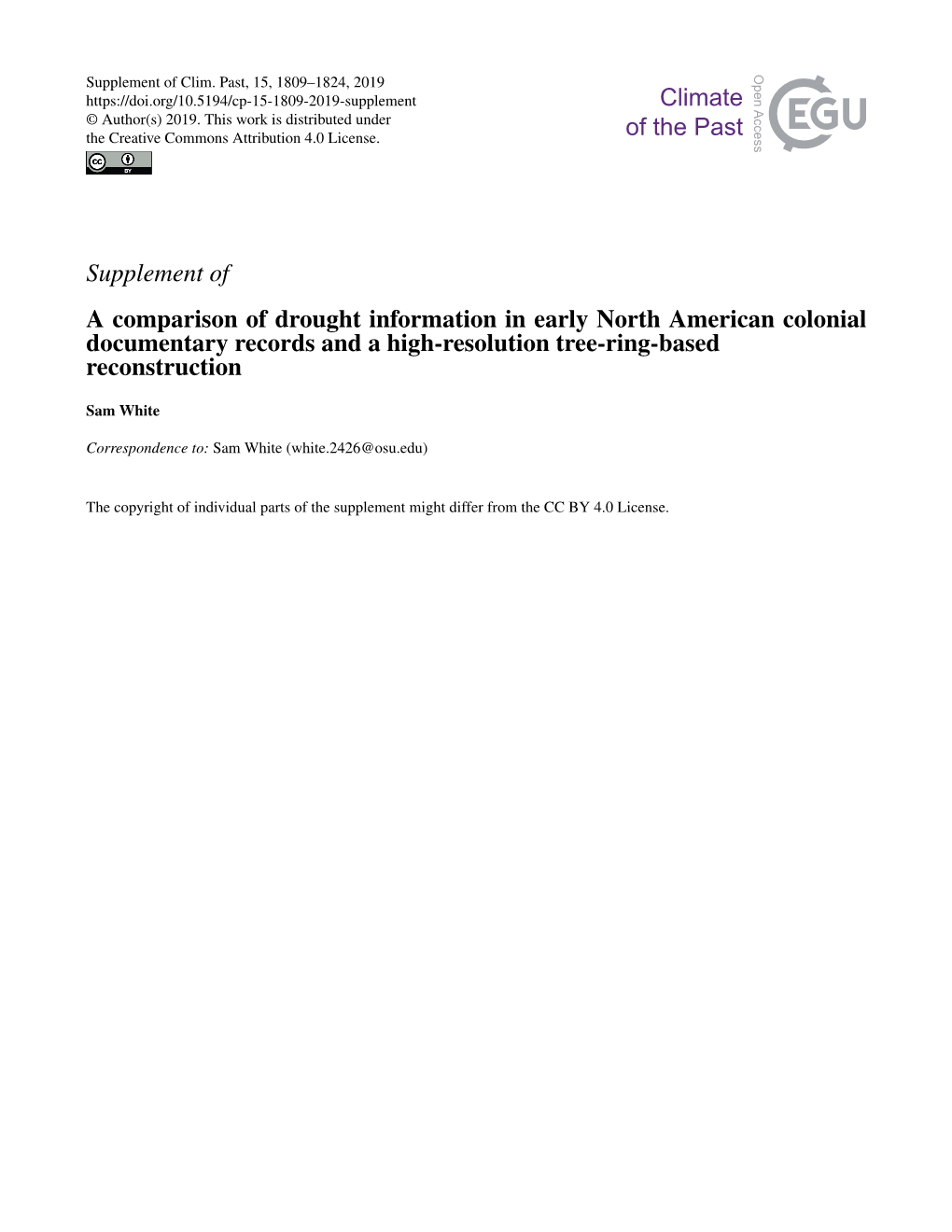 Supplement of a Comparison of Drought Information in Early North American Colonial Documentary Records and a High-Resolution Tree-Ring-Based Reconstruction