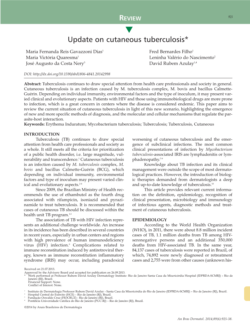 Update on Cutaneous Tuberculosis*