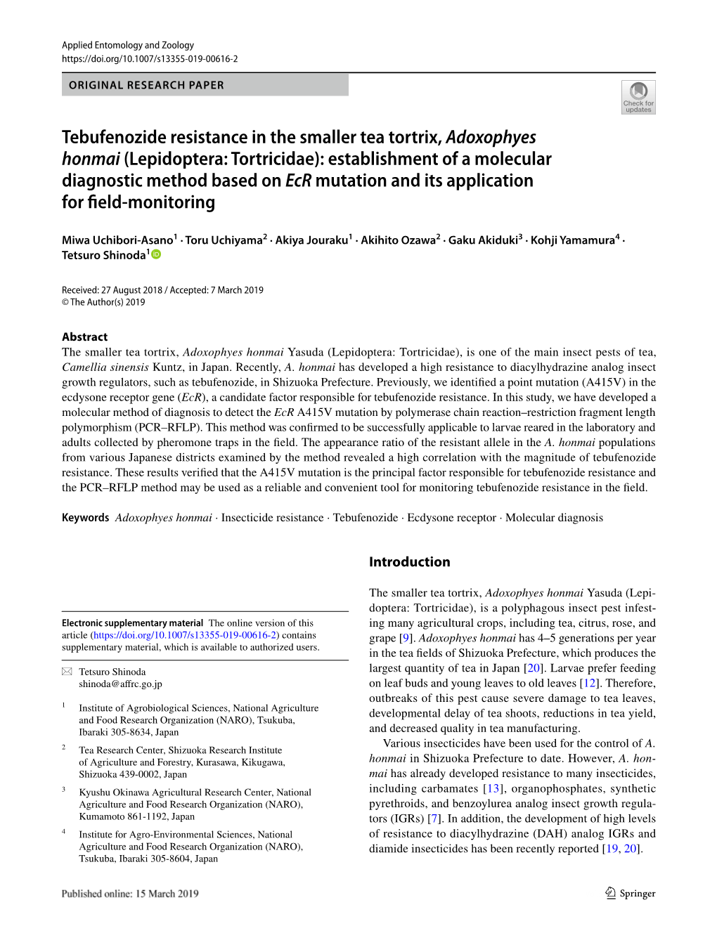 Tebufenozide Resistance in the Smaller Tea Tortrix, Adoxophyes