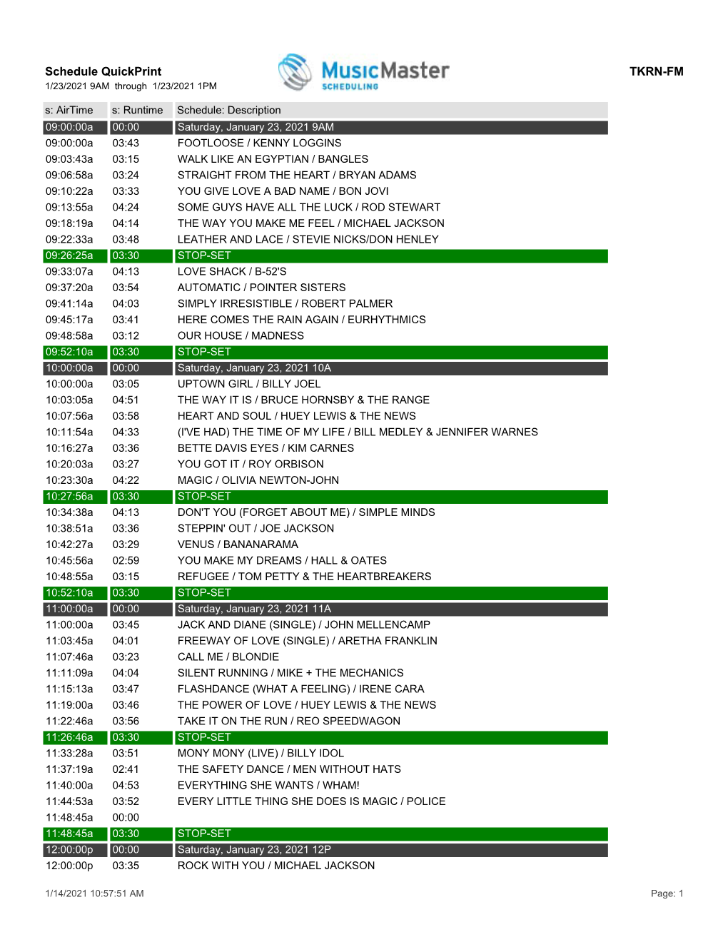 Schedule Quickprint TKRN-FM