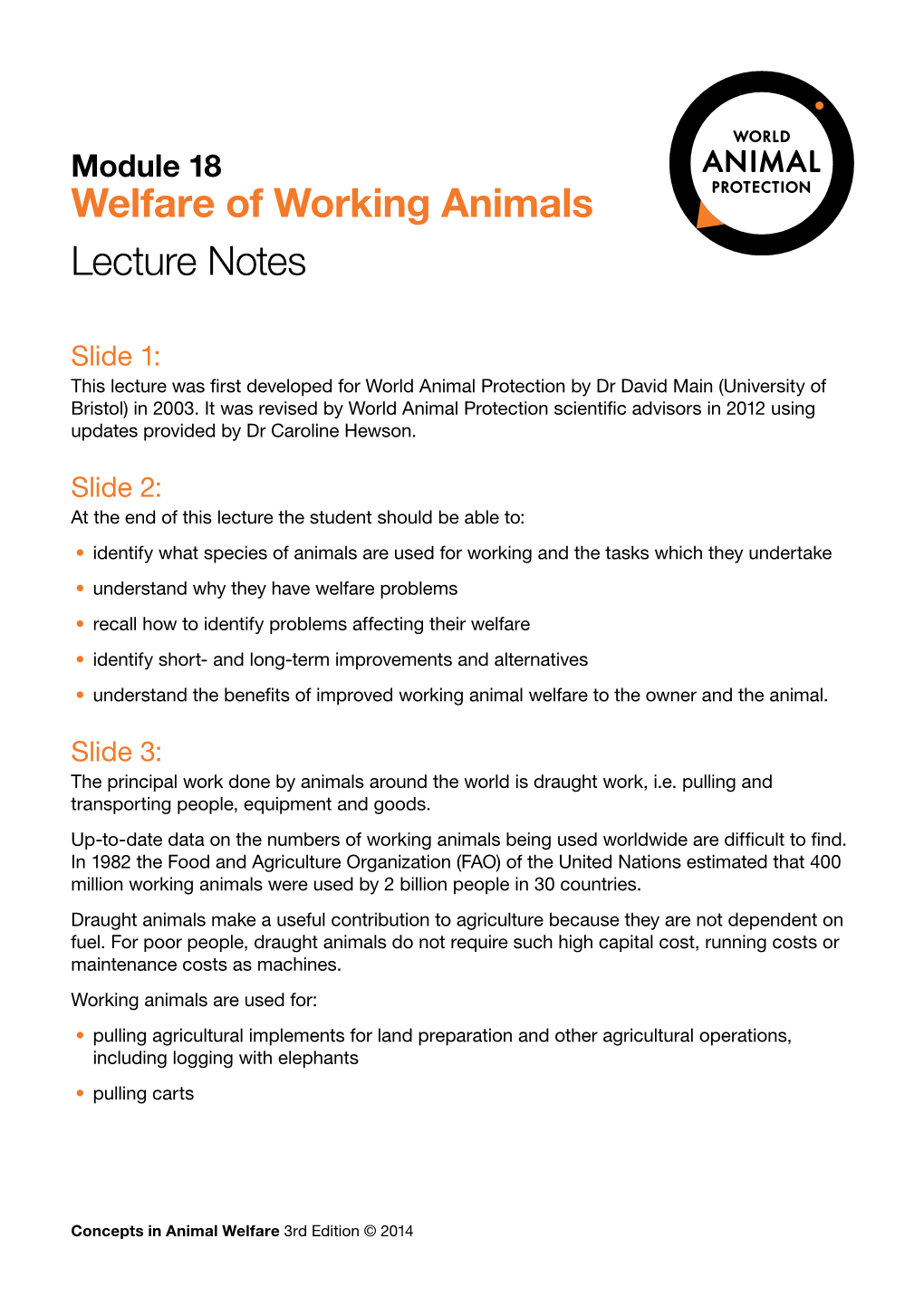 Module 18 Welfare of Working Animals Lecture Notes