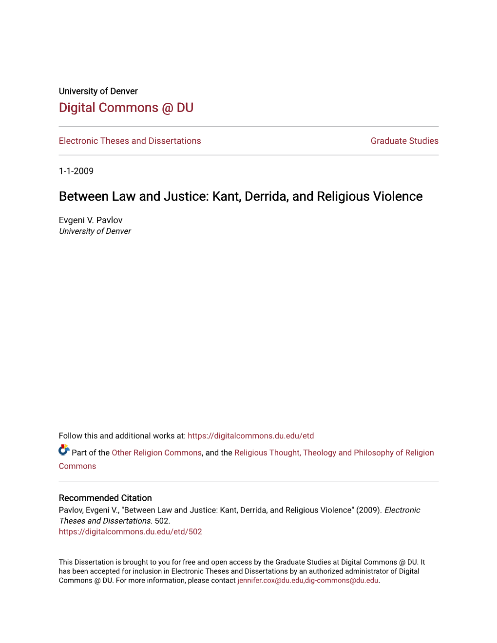 Between Law and Justice: Kant, Derrida, and Religious Violence