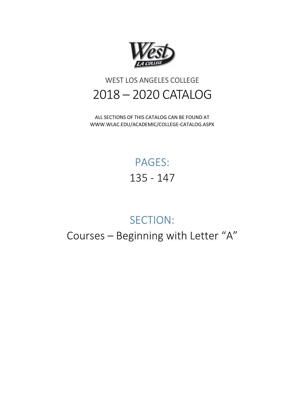 West Los Angeles College 2018 – 2020 Catalog