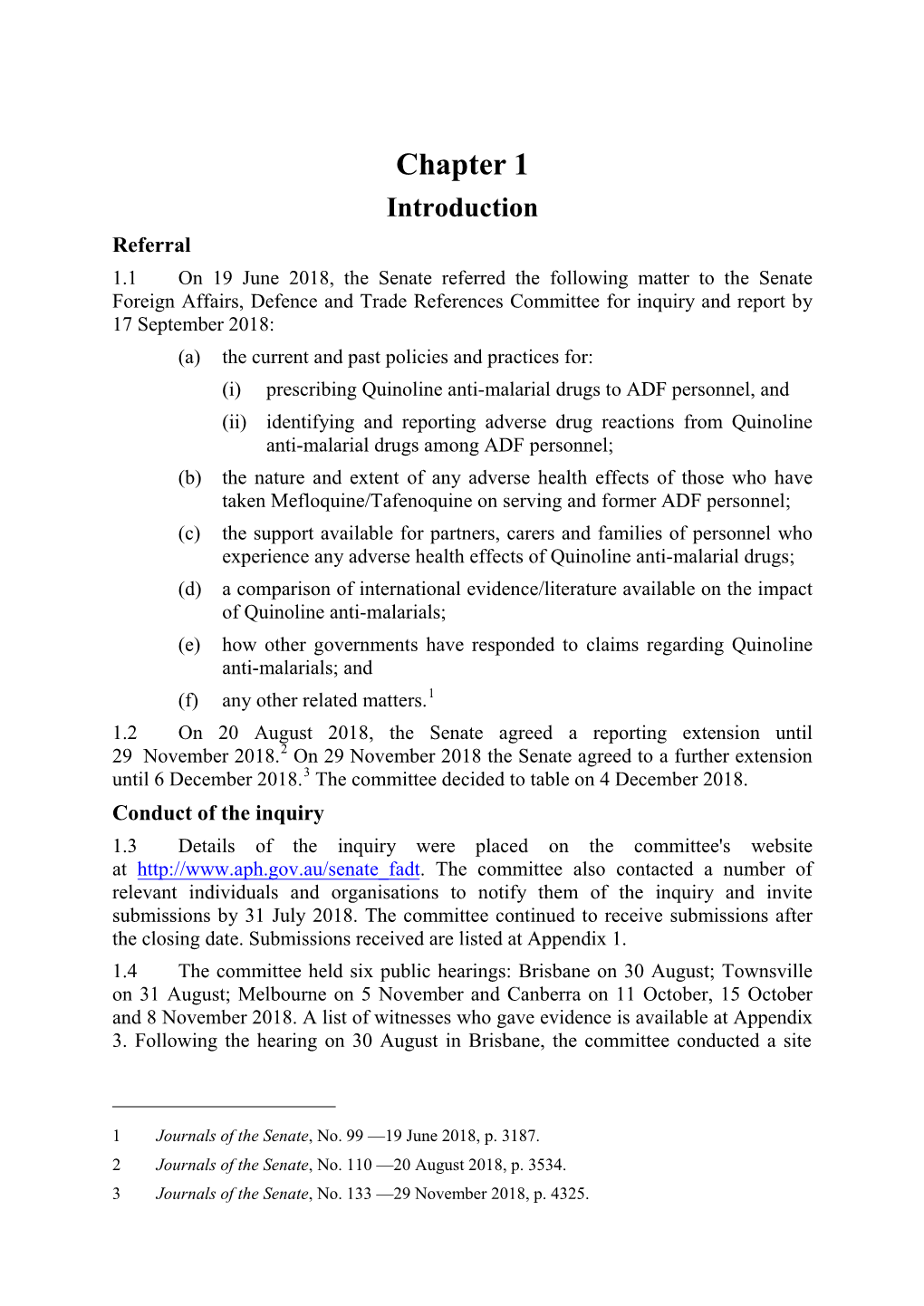 Report: Use of the Quinoline Anti-Malarial Drugs Mefloquine and Tafenoquine in the Australian Defence Force