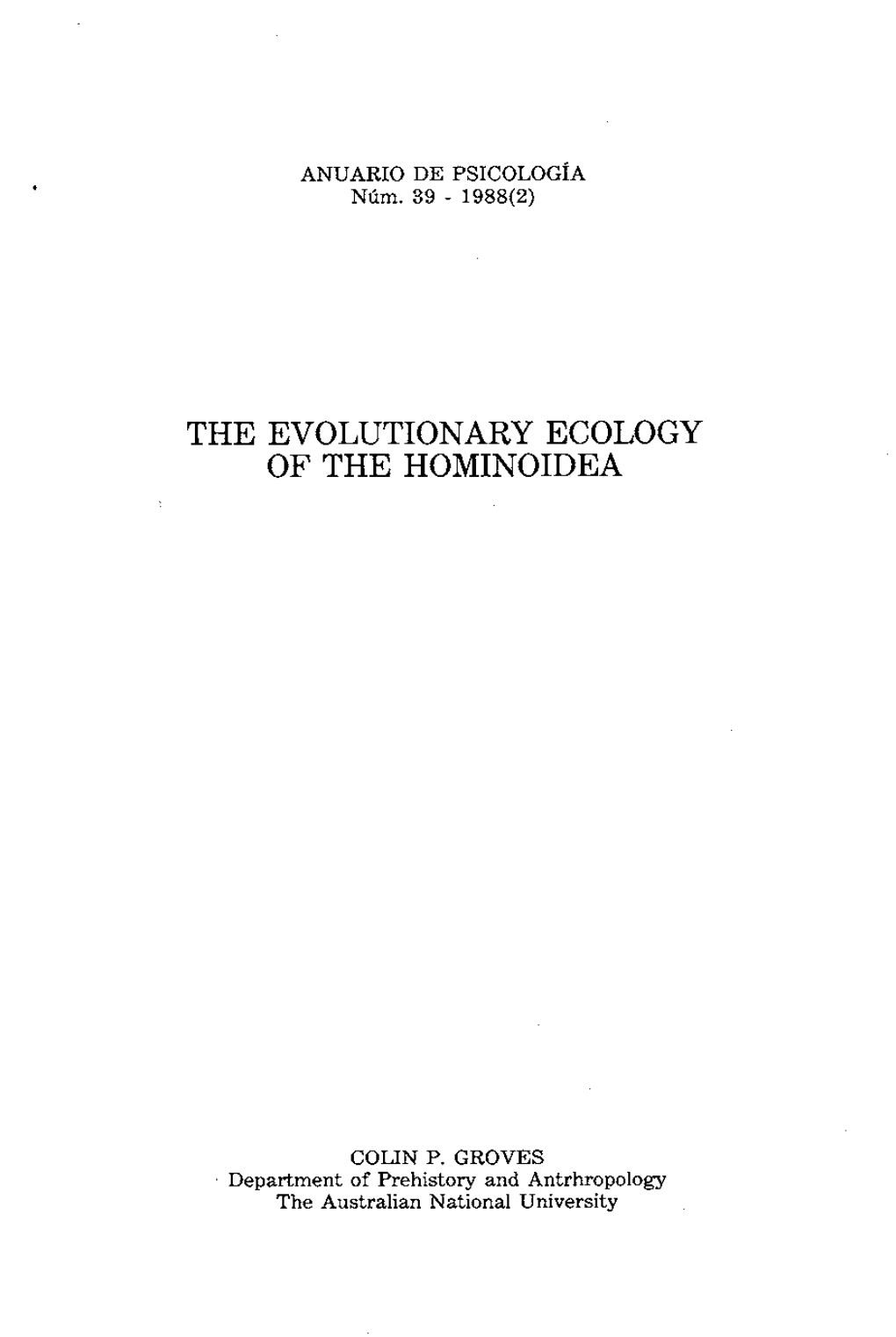 The Evolutionary Ecology of the Hominoidea