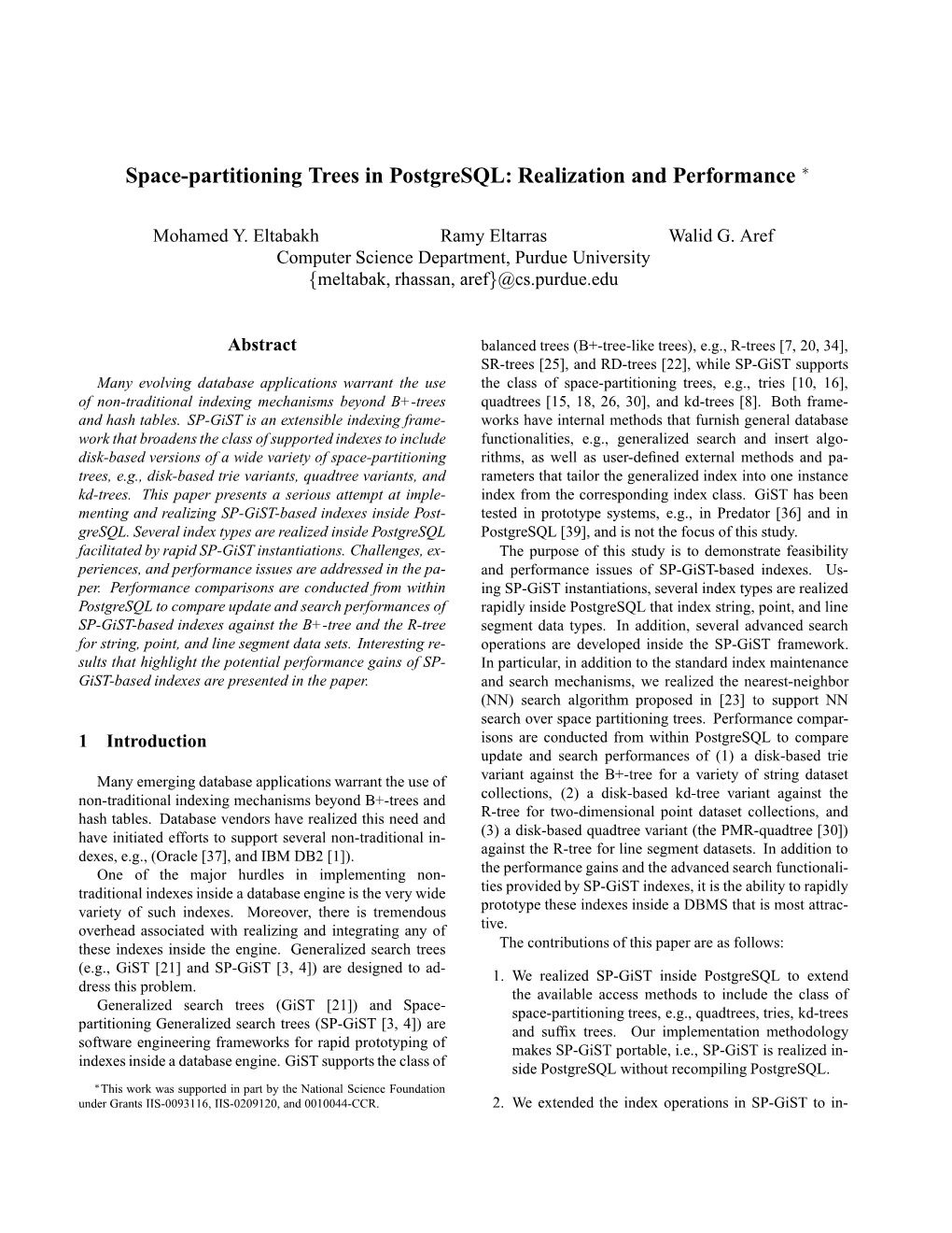 Space-Partitioning Trees in Postgresql: Realization and Performance ∗