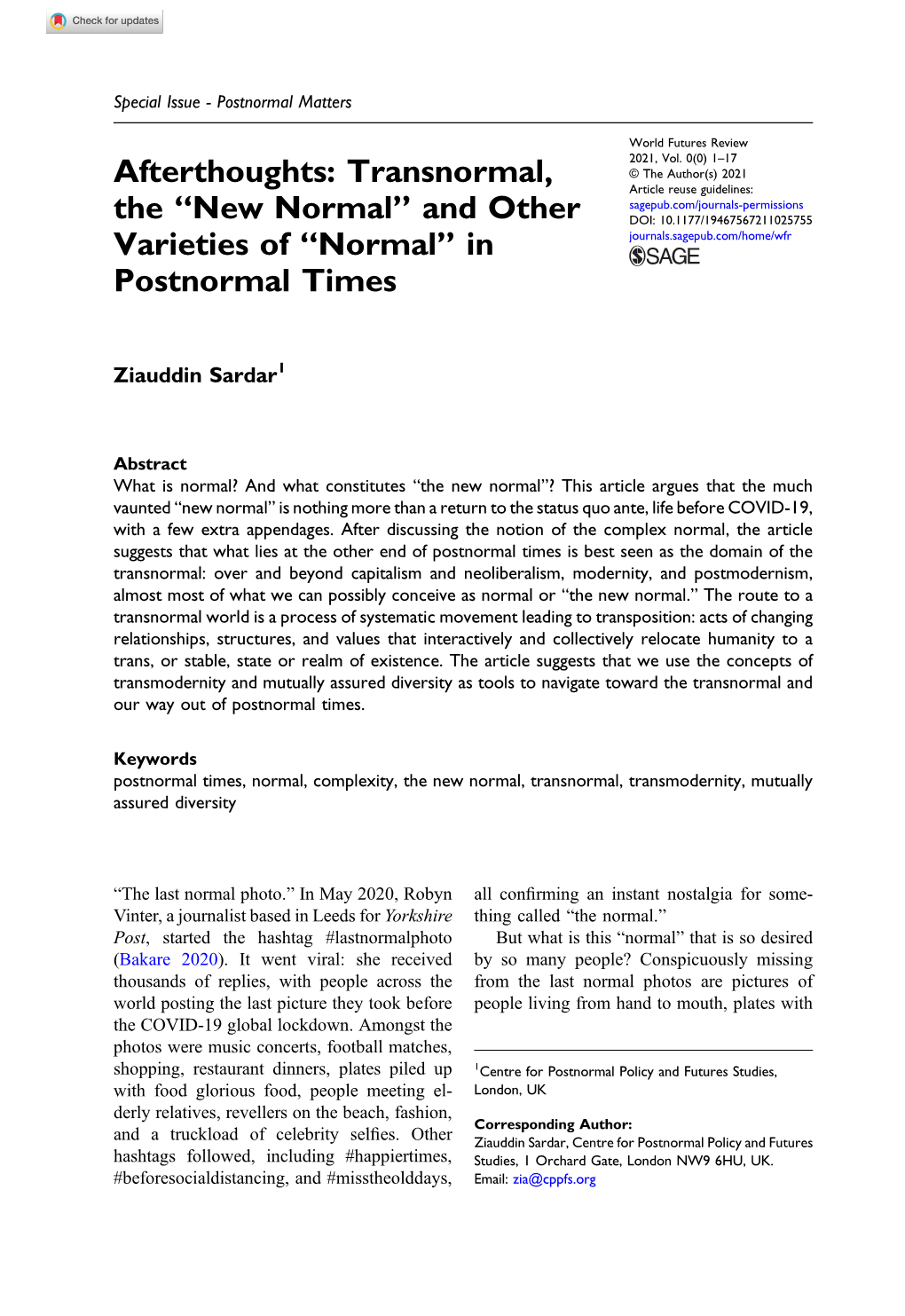 Afterthoughts: Transnormal, the “New Normal” and Other Varieties Of