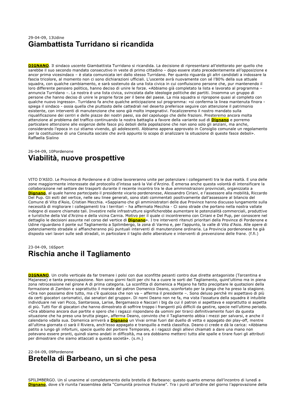 Articoli Giornale 2009