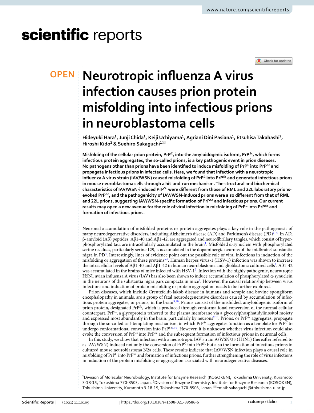 Neurotropic Influenza a Virus Infection Causes Prion Protein Misfolding Into