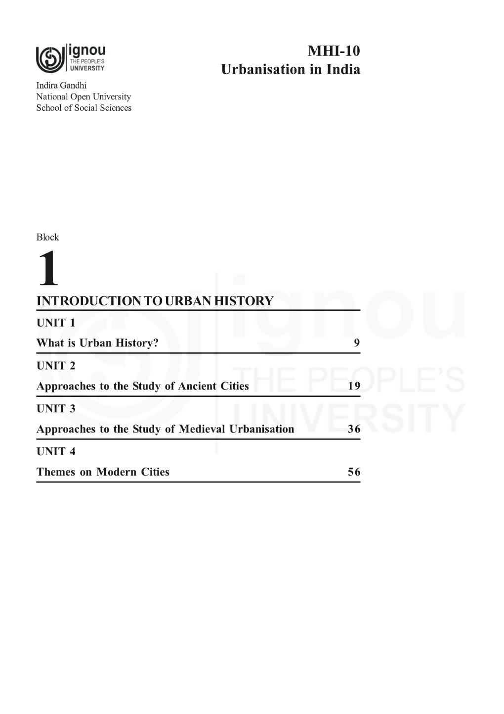 MHI-10 Urbanisation in India Indira Gandhi National Open University School of Social Sciences