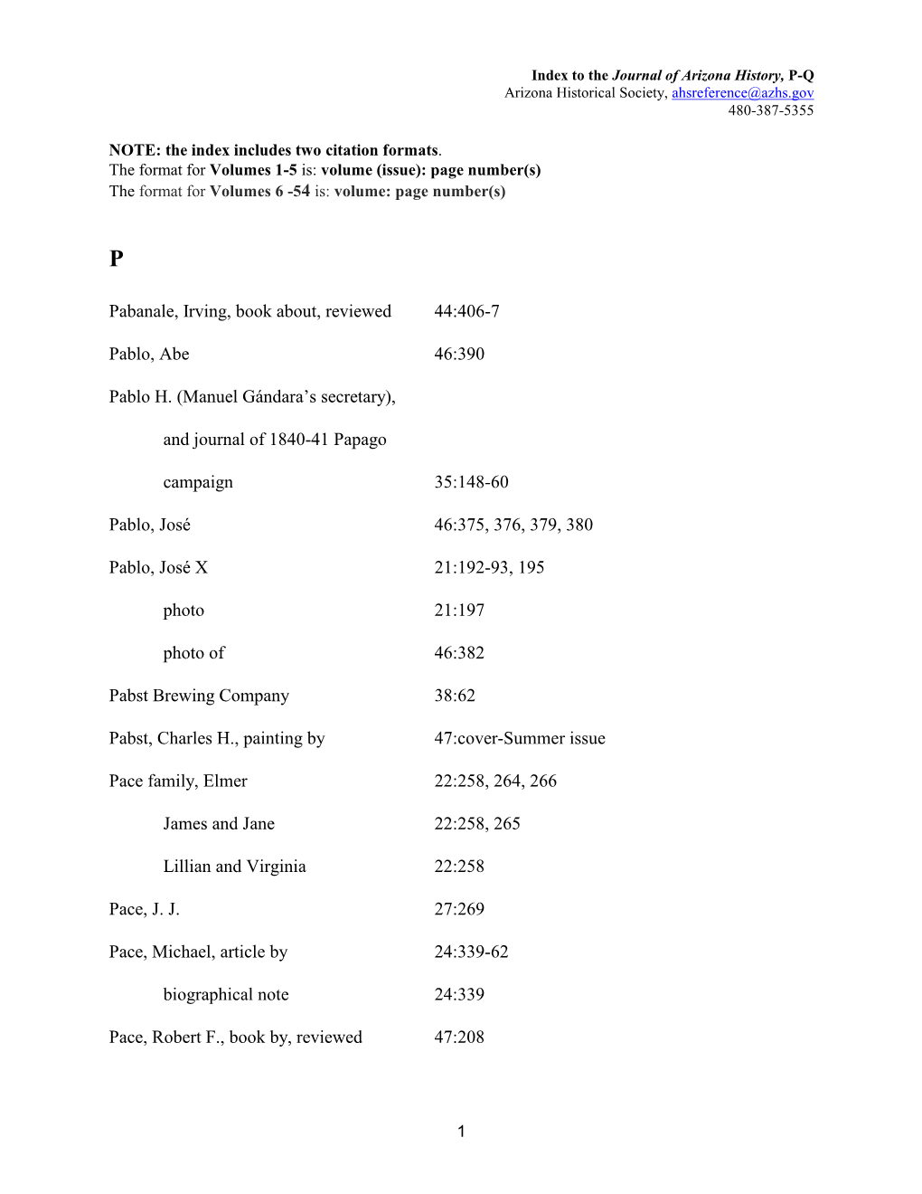 Journal of Arizona History Index