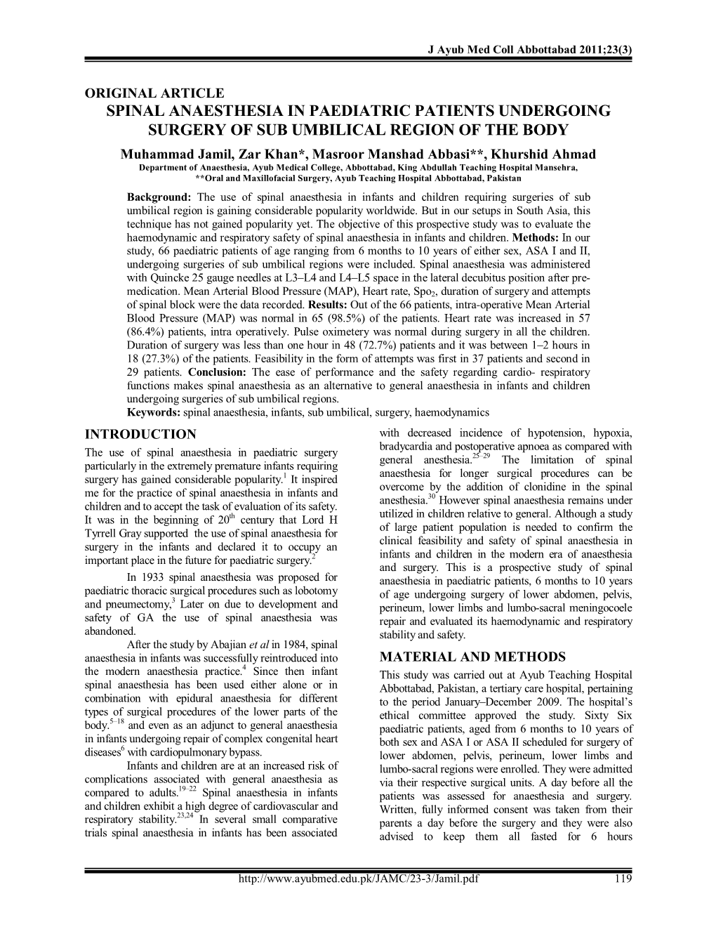 Spinal Anaesthesia in Paediatric Patients Undergoing Surgery of Sub