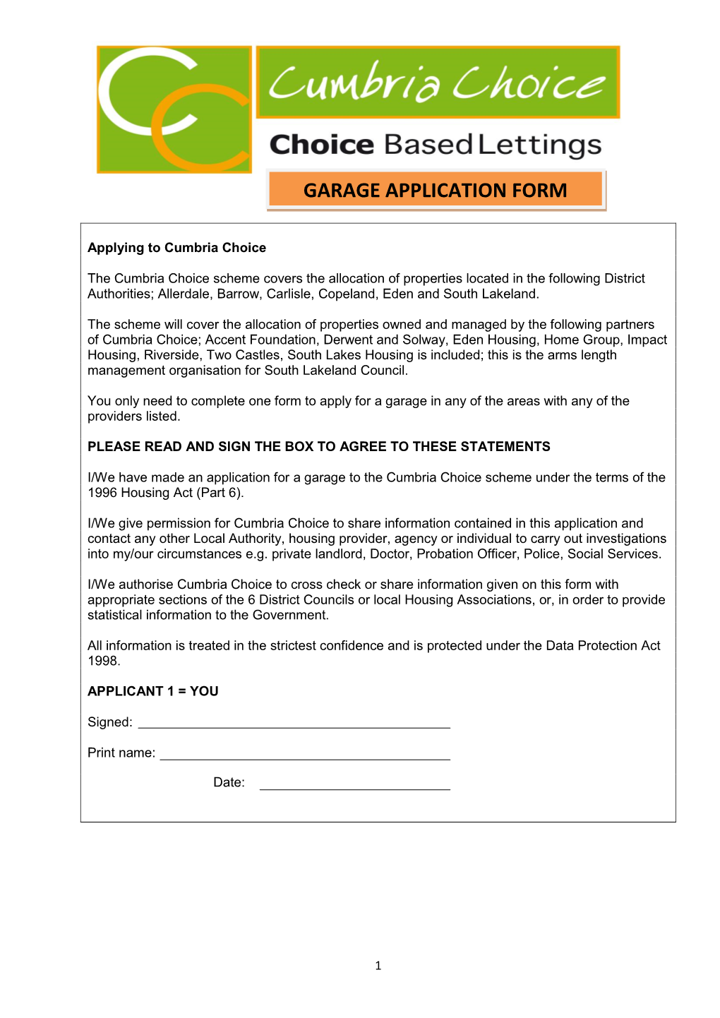 Garage Application Form