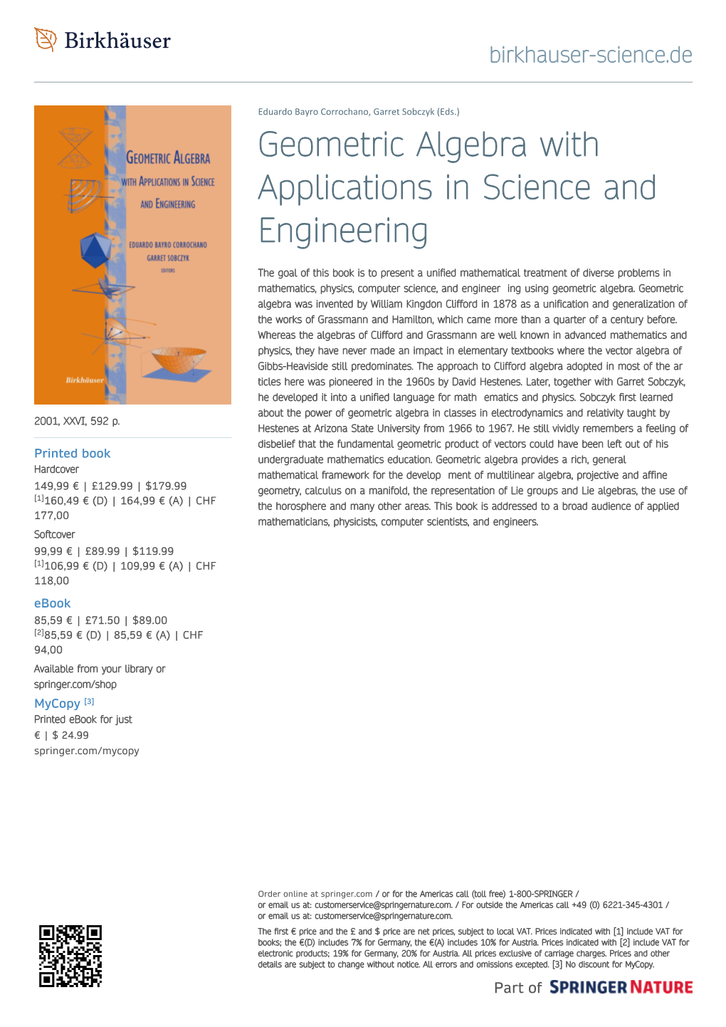 Geometric Algebra with Applications in Science and Engineering