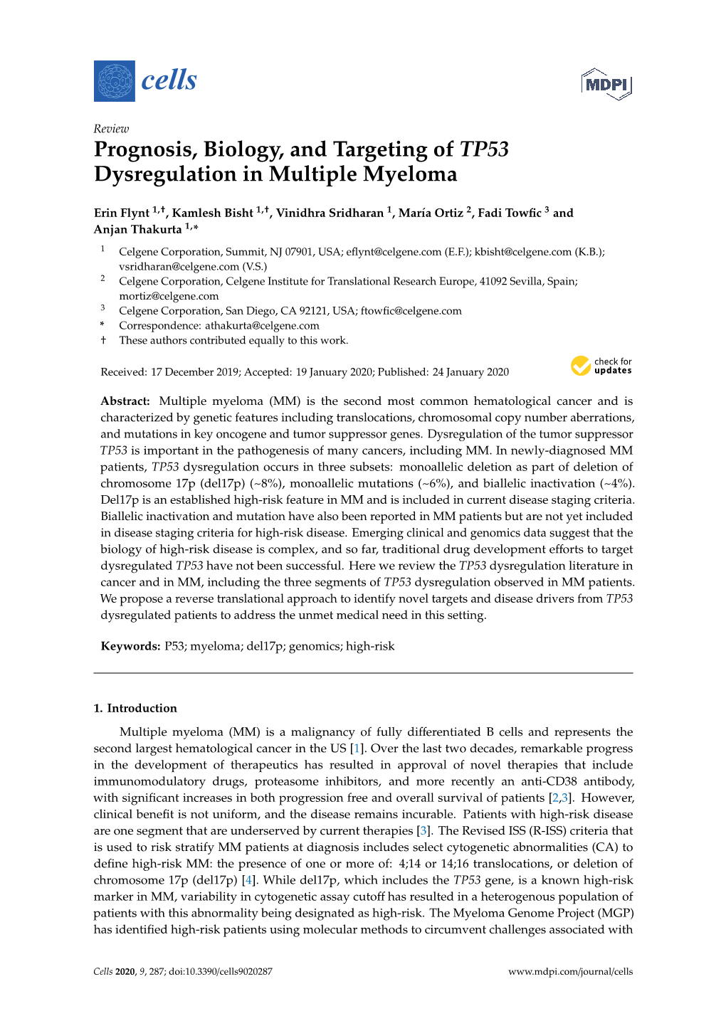 Prognosis, Biology, and Targeting of TP53 Dysregulation in Multiple Myeloma