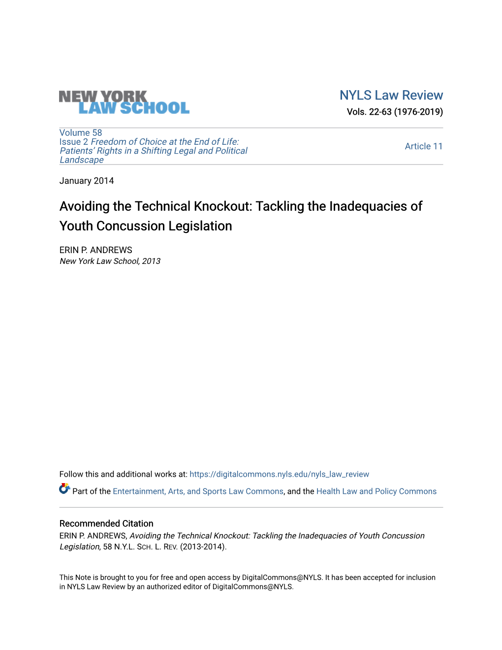 Avoiding the Technical Knockout: Tackling the Inadequacies of Youth Concussion Legislation