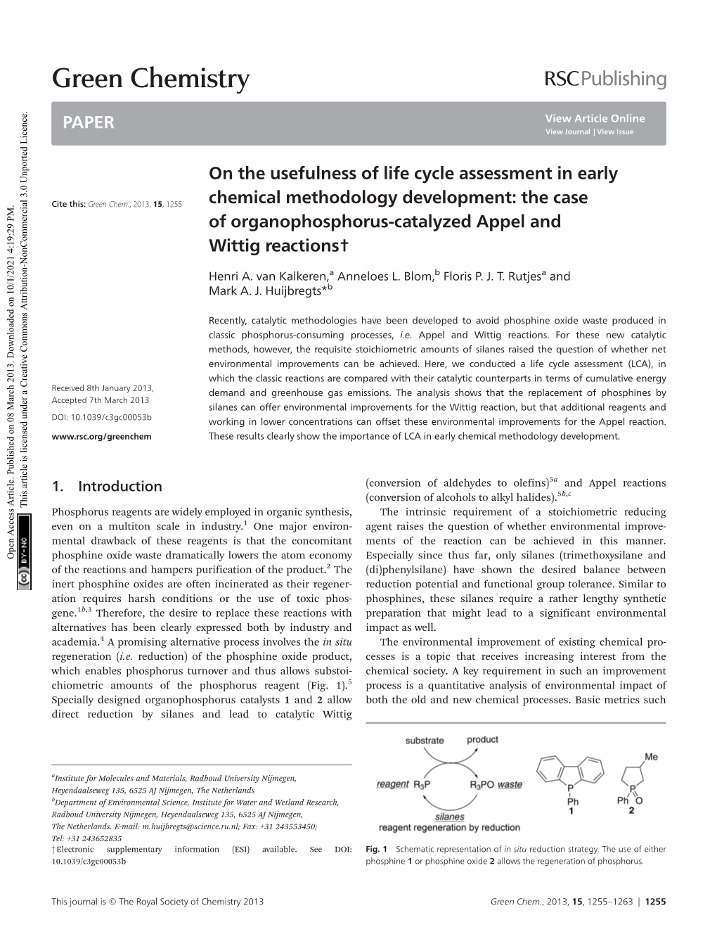 On the Usefulness of Life Cycle Assessment in Early Chemical Methodology Development: the Case of Organophosphorus-Catalyzed Appel and Wittig Reactions