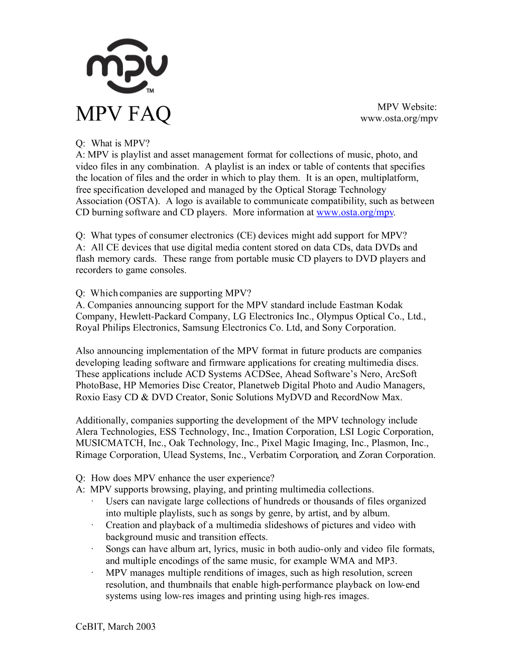 MPV Website: MPV FAQ