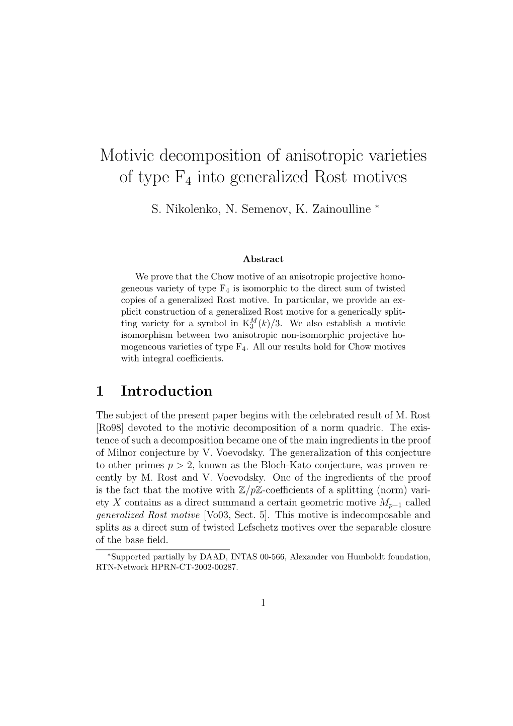 Motivic Decomposition of Anisotropic Varieties of Type F4 Into Generalized Rost Motives