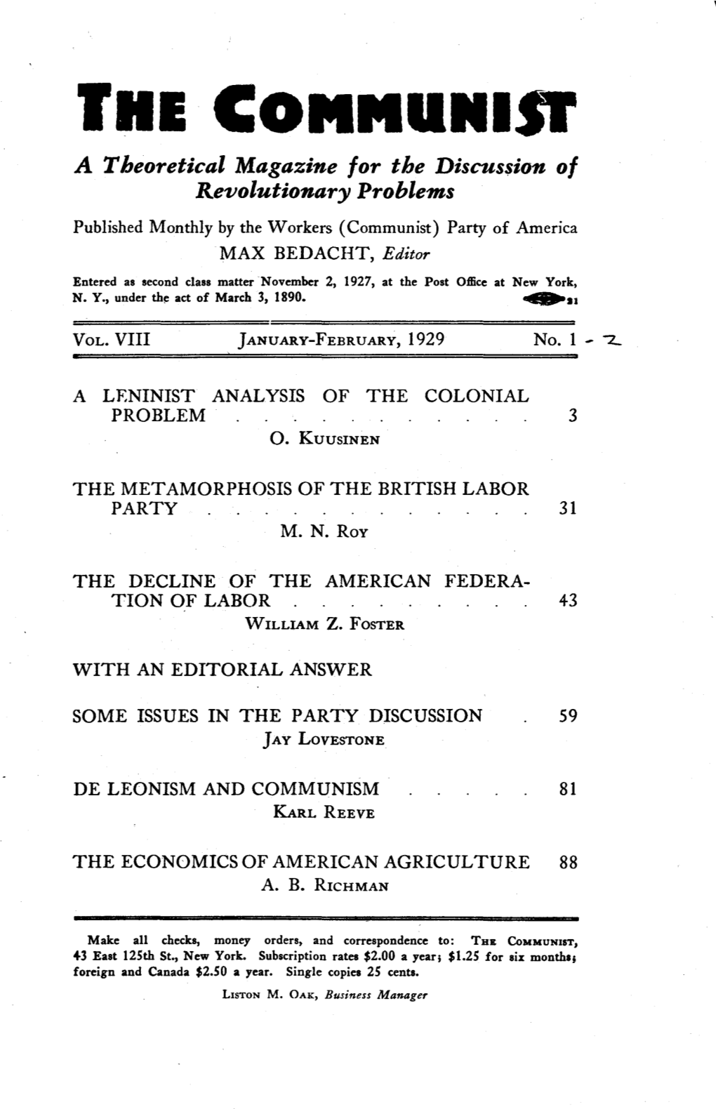 A PDF of All the Tables of Contents for 1929