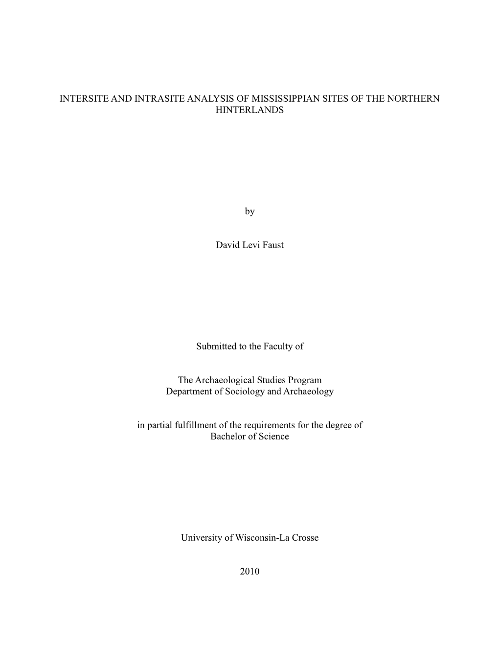 Intersite and Intrasite Analysis of Mississippian Sites of the Northern Hinterlands