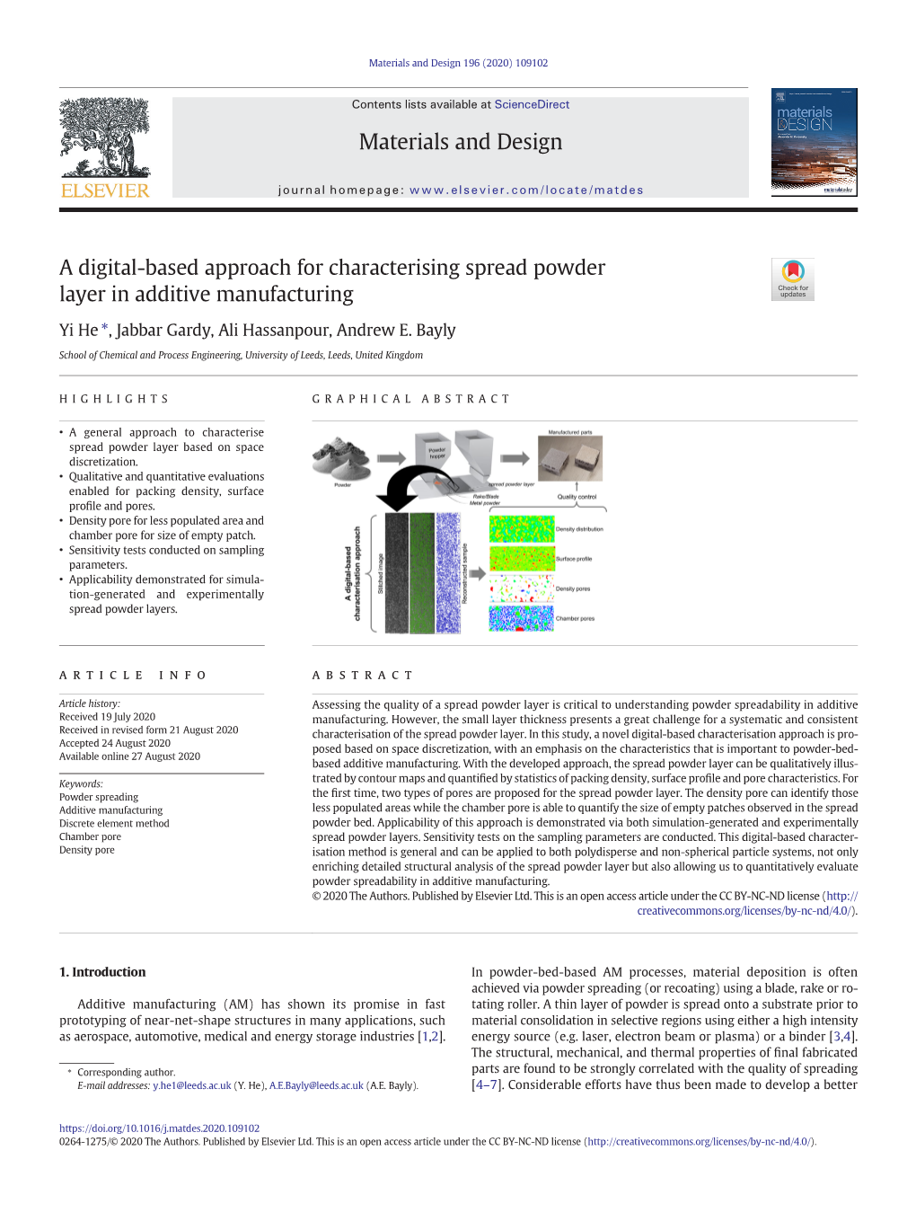 A Digital-Based Approach for Characterising Spread Powder Layer in Additive Manufacturing