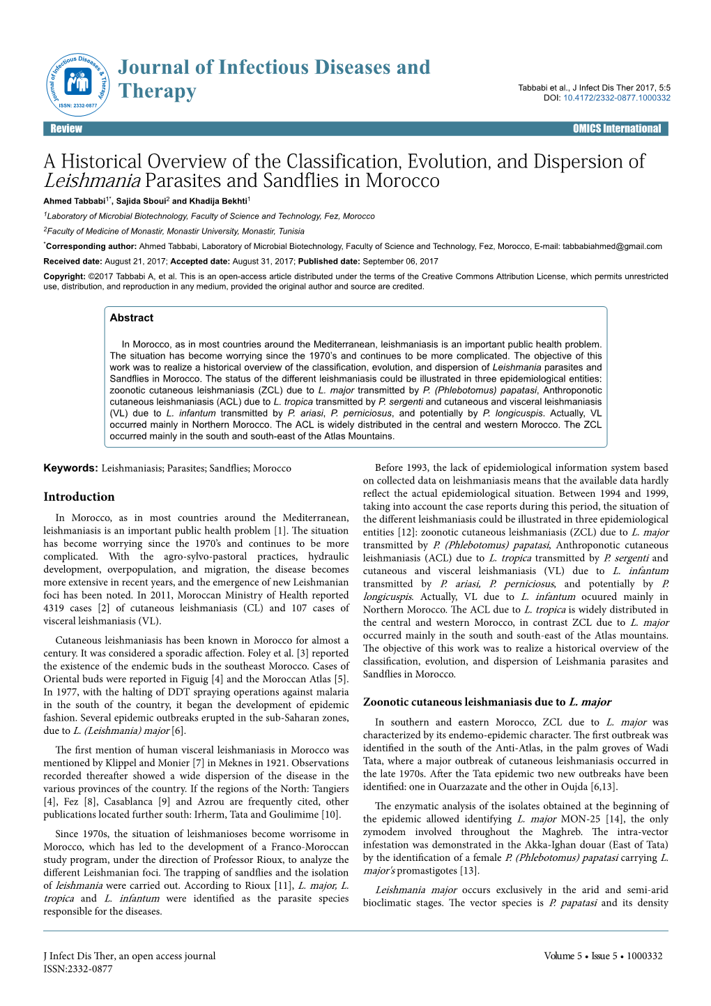 A Historical Overview of the Classification, Evolution, and Dispersion of Leishmania Parasites and Sandflies in Morocco