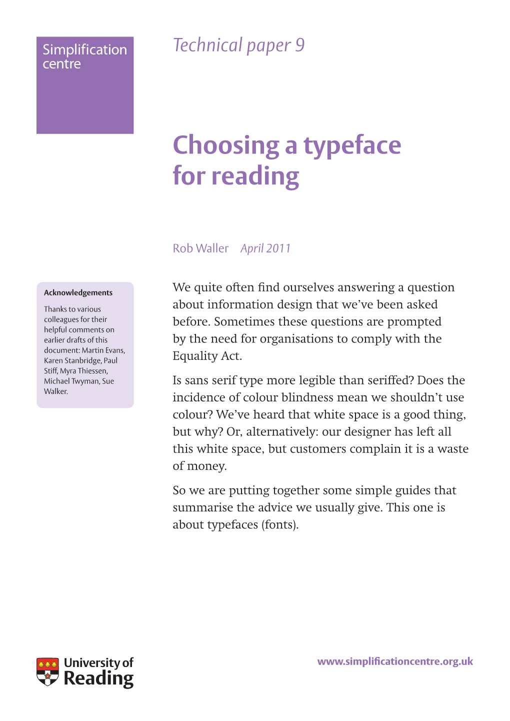 Choosing a Typeface for Reading