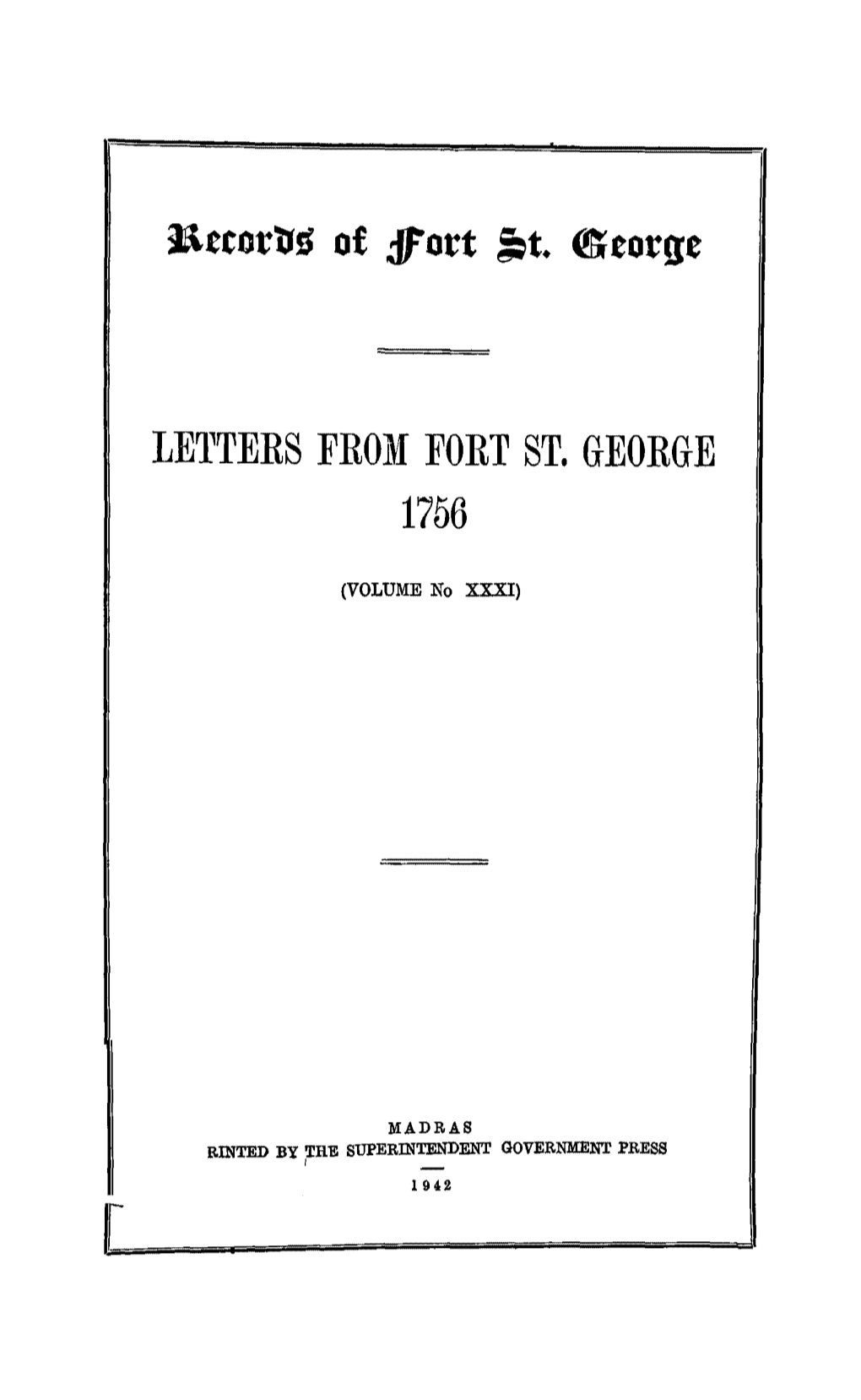 Letters from Fort St. George 1756