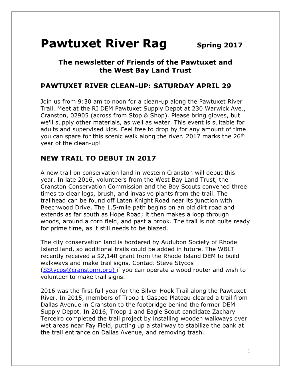 Pawtuxet River Rag Spring 2017