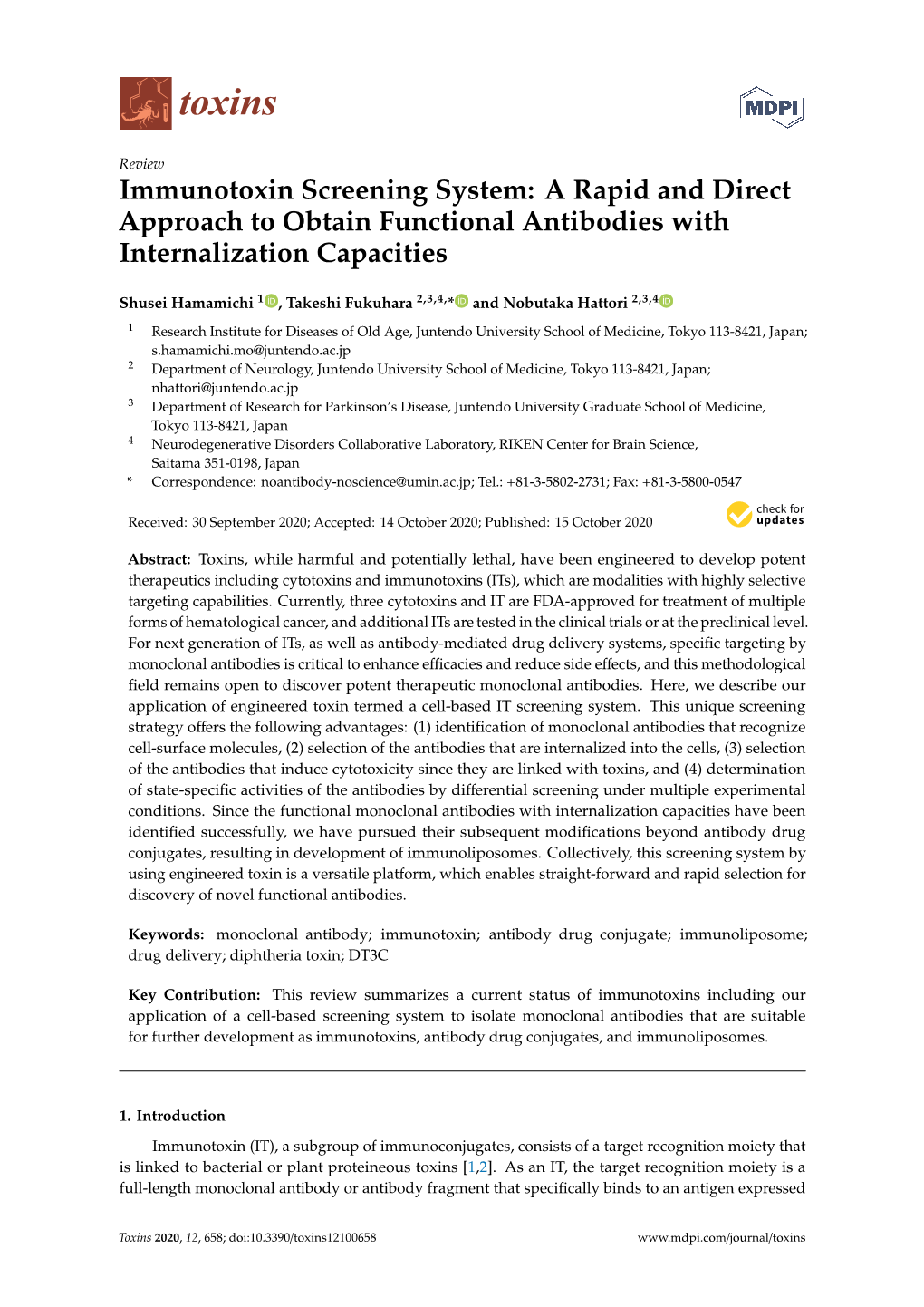 Immunotoxin Screening System: a Rapid and Direct Approach to Obtain Functional Antibodies with Internalization Capacities