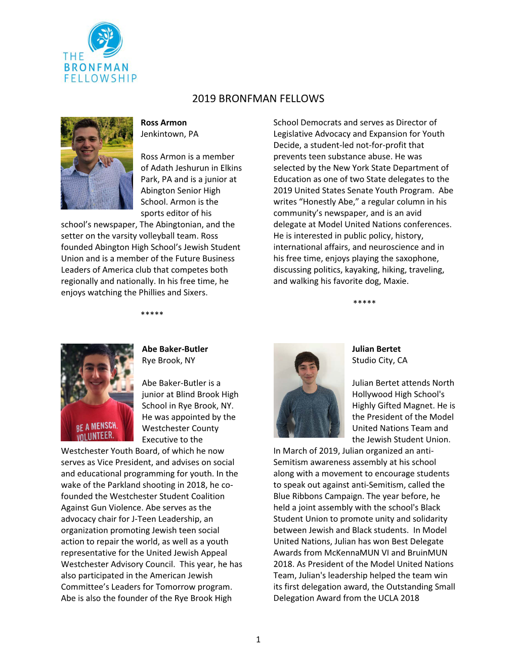 2019 Bronfman Fellows