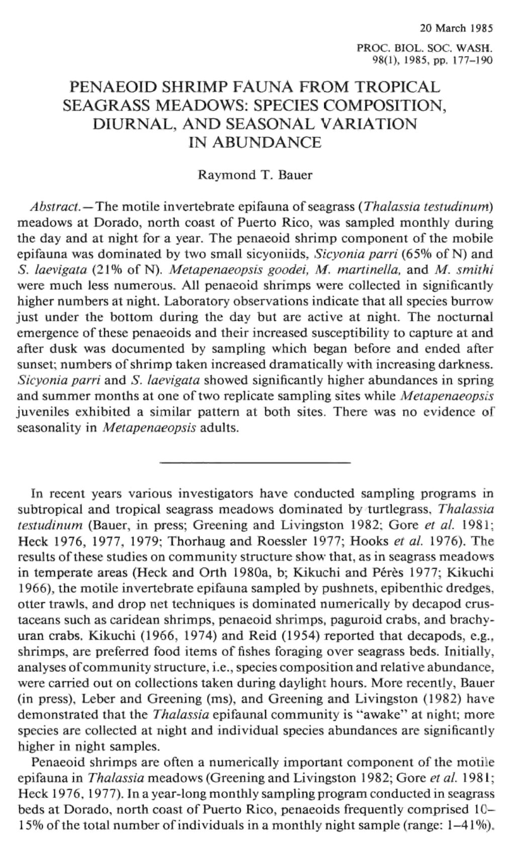 Penaeoid Shrimp Fauna from Tropical Seagrass Meadows: Species Composition, Diurnal, and Seasonal Variation in Abundance