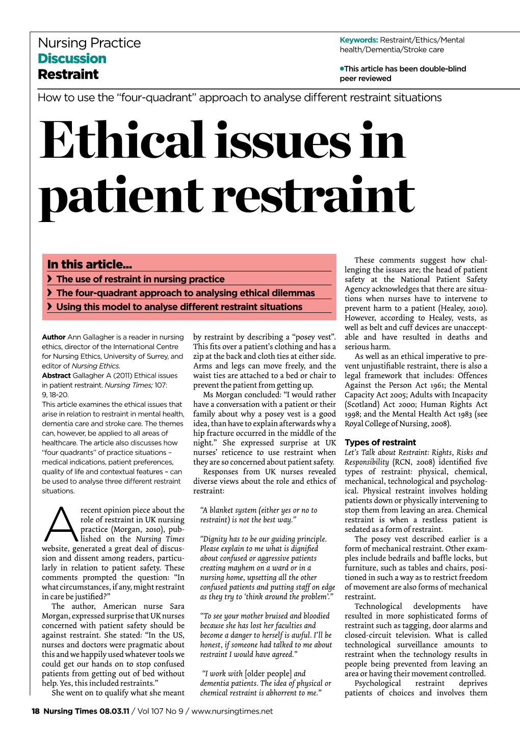 Ethical Issues in Patient Restraint