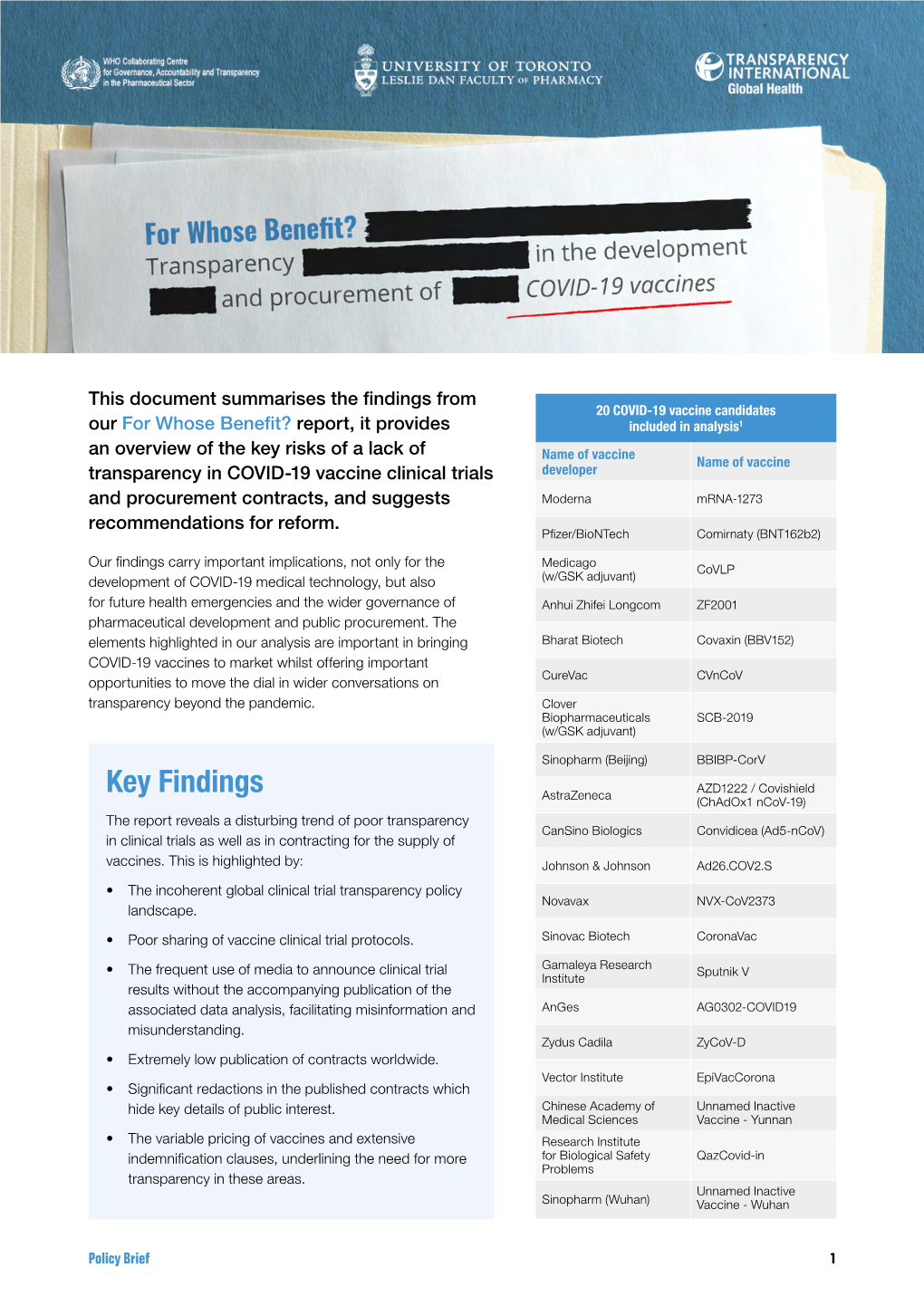 Transparency in the Development and Procurement of Covid-19 Vaccines