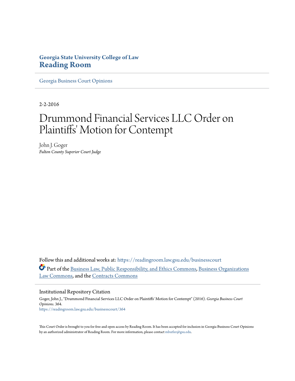 Drummond Financial Services LLC Order on Plaintiffs' Motion for Contempt John J