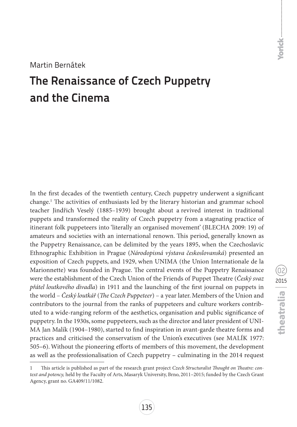 The Renaissance of Czech Puppetry and the Cinema