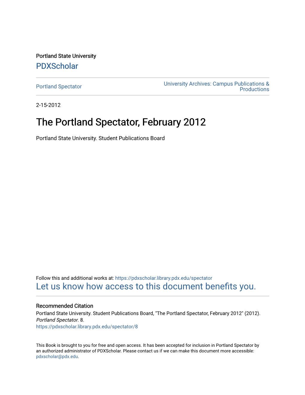The Portland Spectator, February 2012