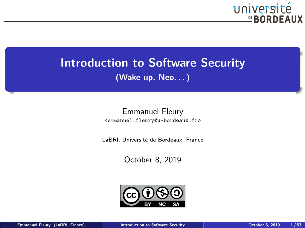 Introduction to Software Security (Wake Up, Neo