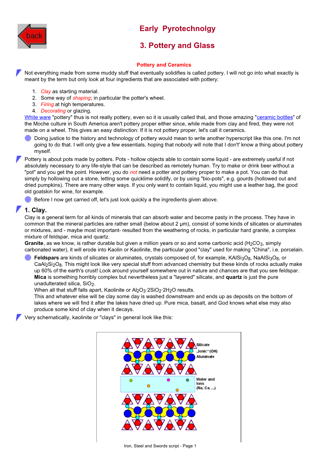 Iron, Steel and Swords Script - Page 1 Schematic (Very!) Structure of Kaolinite / Clay Spheres Symbolize Atoms, Other Shapes Clusters of Atoms Or Molecules