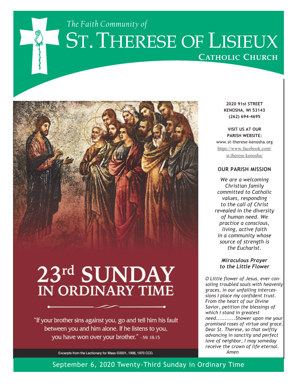 St. Therese Parish Bulletin September 6, 2020