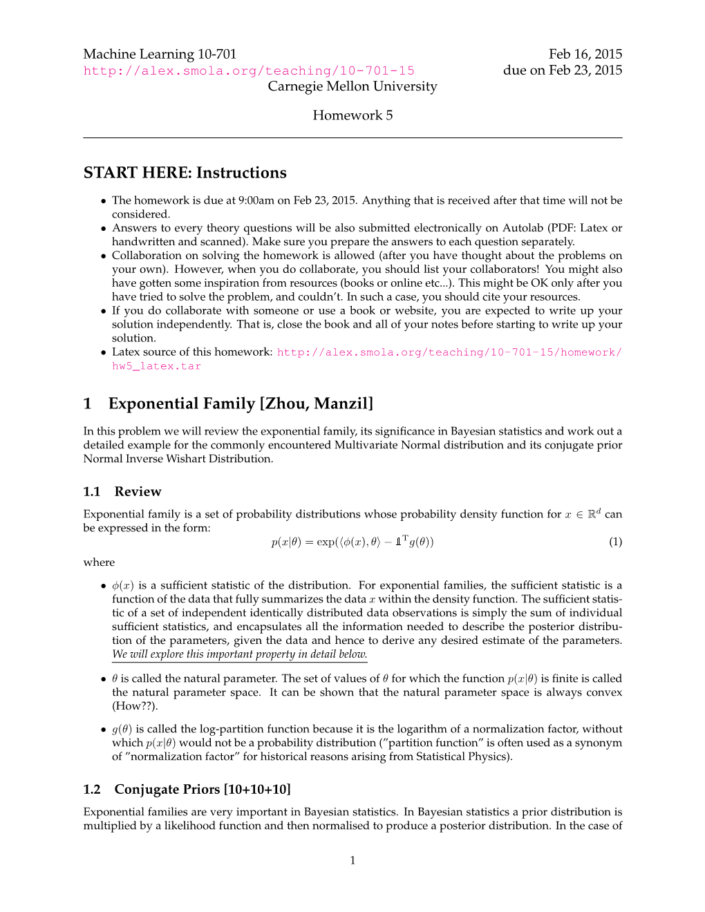 HERE: Instructions 1 Exponential Family [Zhou, Manzil]